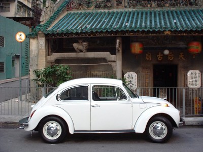 My 73 Super Beetle parked outside a temple.